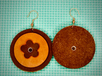 Camel and Mustard Color Round Leather Earrings