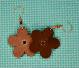 Dark Tan Brown Leather Flower Earrings