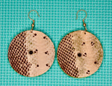 Snakeskin and Green Leather round earrings