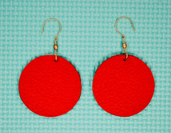 Red and Snakeskin Leather Earrings