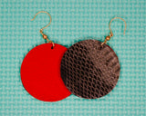 Red and Snakeskin Leather Earrings