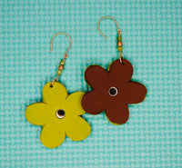 Recycled green and brown leather earrings