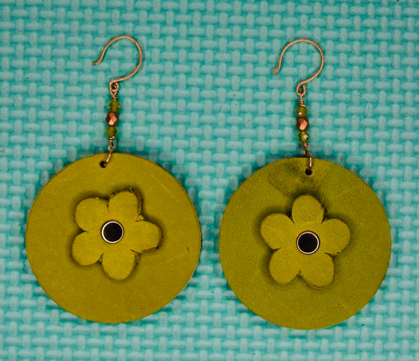Green and Brown Flower Earrings