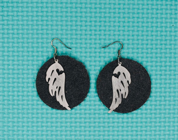 Recycled Grey Suede Leather Winged Earrings