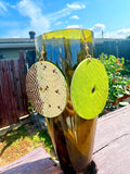 Snakeskin and Green Leather round earrings